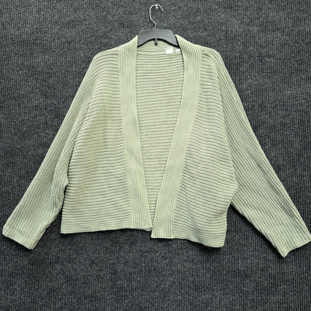 GAP Open Front Cardigan Womens M Medium Sage Green Cotton Chunky Knit Sweater